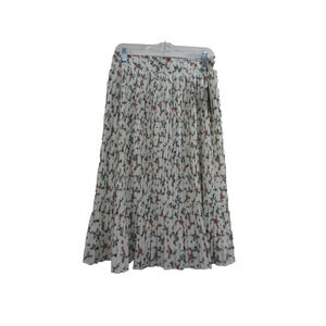 Metrowear White Floral Flowy Pleated Midi Skirt Women's Large Boho Cottage Core